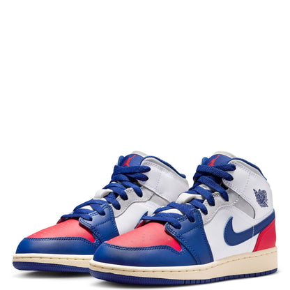 Big Kid's Jordan 1 Mid White/Deep Royal Blue (DQ8423 102)