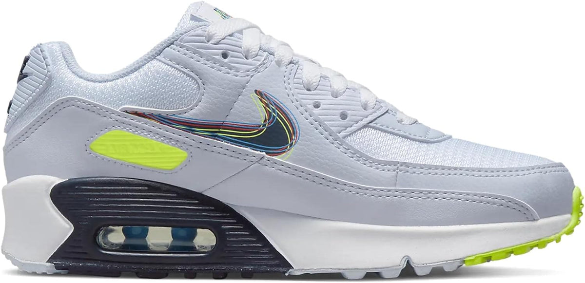 Big Kid's Nike Air Max 90 White/Blackened Blue-Volt (DV3480 100)